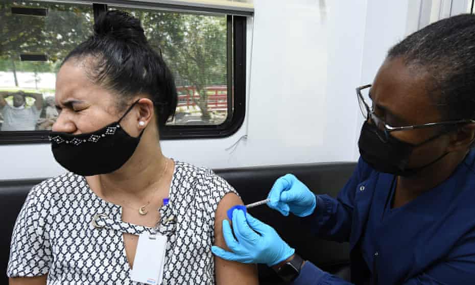 A vaccine site in Florida. Daily vaccine distribution is far slower than in mid-April, when for a few brief weeks the US was among the fastest vaccine distributors in the world.