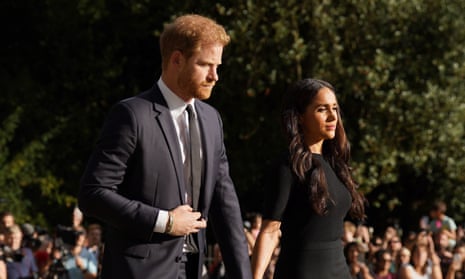 Prince Harry and his wife, Meghan, at Windsor Castle, following the death of Queen Elizabeth II, 10 September 2022. 