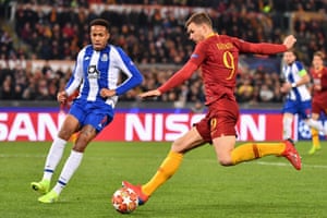 Edin Dzeko fires in a shot on goal.