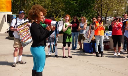 Rachel Dolezal at a rally for immigration rights, earlier this year