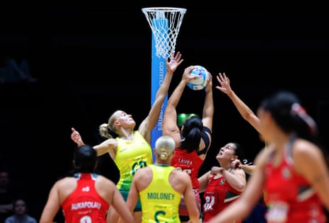 Australia’s Jo Weston of Australia in action against Lavinia Lavea of Tonga