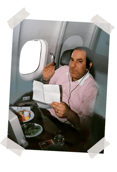 Dad eating on an international flight, circa 1996.