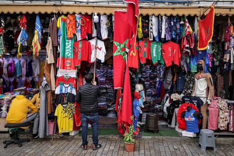 A shopkeeper selling football memorabilia in Morocco’s capital Rabat.