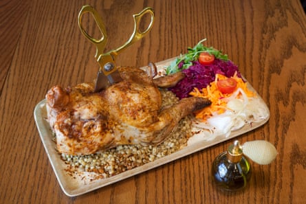 ‘Thick, crisp, spice-dusted skin’: whole rotisserie chicken.