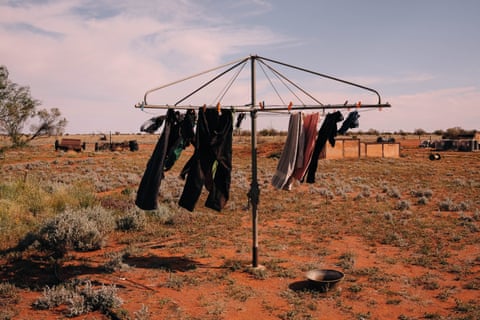 Clothes hanging on a hills hoist in the outback