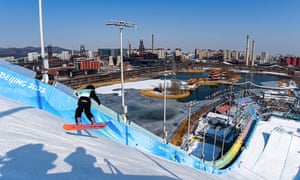 Su Yiming of China competes during the men’s snowboard big air final.