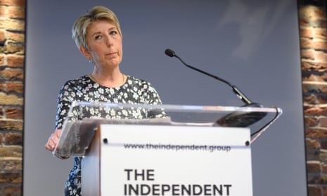 Angela Smith at a press conference to announce the launch of the Independent Group, February 2019