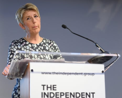 Angela Smith at a press conference to announce the launch of the Independent Group, February 2019