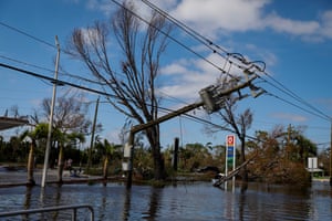 A broken utility pole in Fort Myers