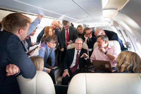 Keir Starmer speaking to journalists on his flight to Washington yesterday.