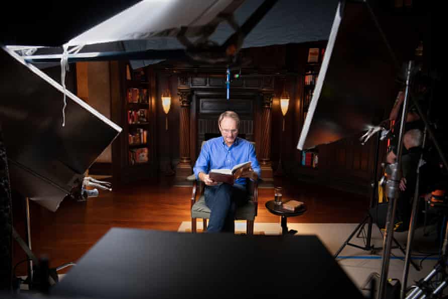 Dan Brown filming his masterclass at his home in New Hampshire.