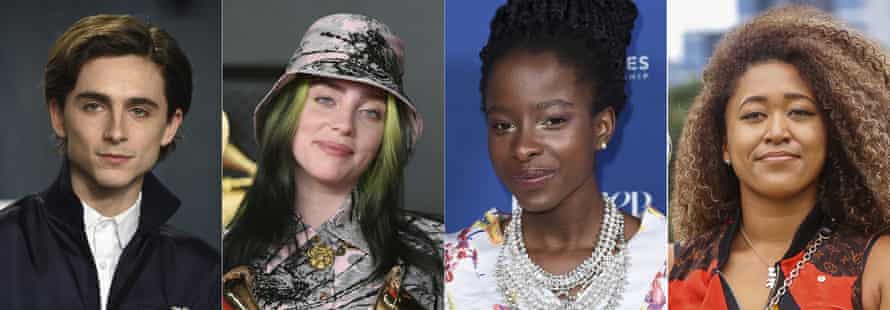 Left to right: Timothe Chalamet, Billie Eilish, Amanda Gorman and Naomi Osaka.