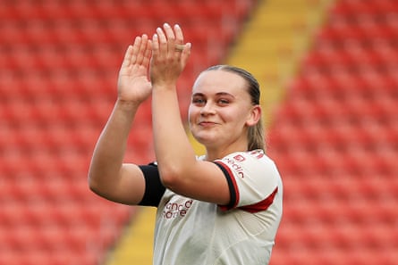 Liverpool's Zara Shaw celebrates the win at Charlton