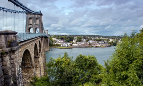 Menai bridge crossing from Anglesey to the mainland in Wales, UK.