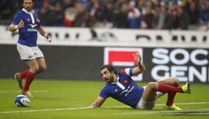 Yoann Huget loses the ball in a horrible position to hand George North his first try.