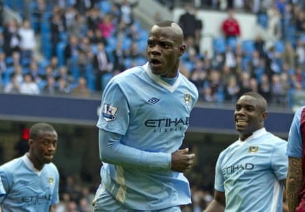 Mario Balotelli scores for City in their title-winning campaign in 2011-12.