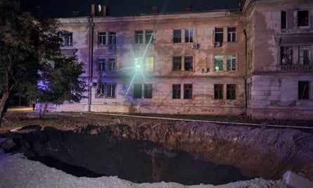 A crater made during the Russian strikes