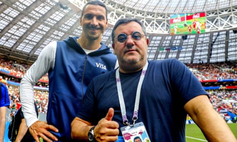Mino Raiola pictured with Zlatan Ibrahimovic before Germany play Mexico at the 2018 World Cup, Moscow.