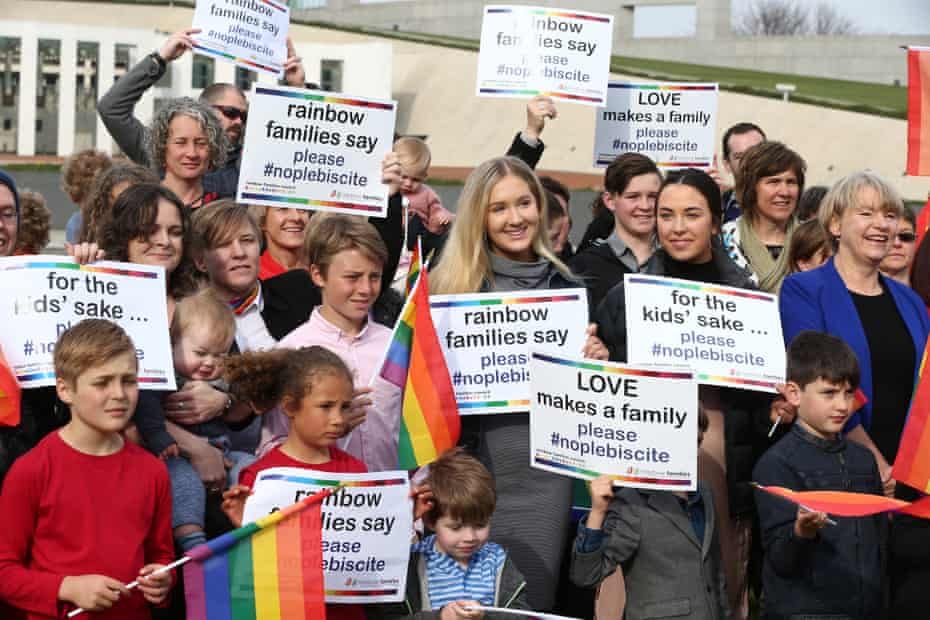 Rainbow Families lobbying against a plebiscite on same-sex marriage in September 2016. 