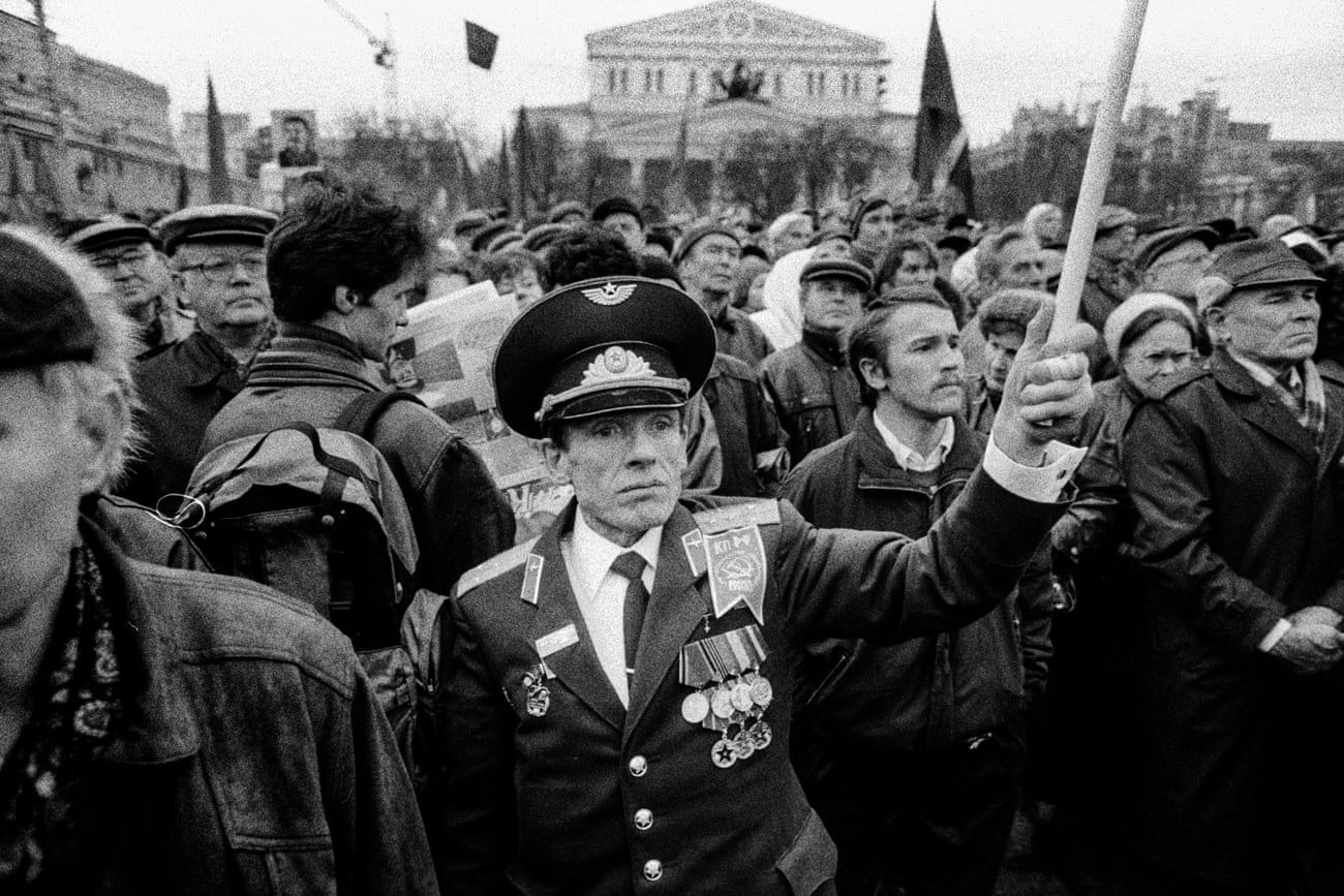 Communist party supporters rally in the streets of Moscow for Gennady Zyuganov, ahead of the 1996 Russian elections