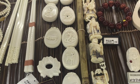 Ivory products marked ‘made in Japan’ on sale at a shop in Tokyo’s tourist area.
