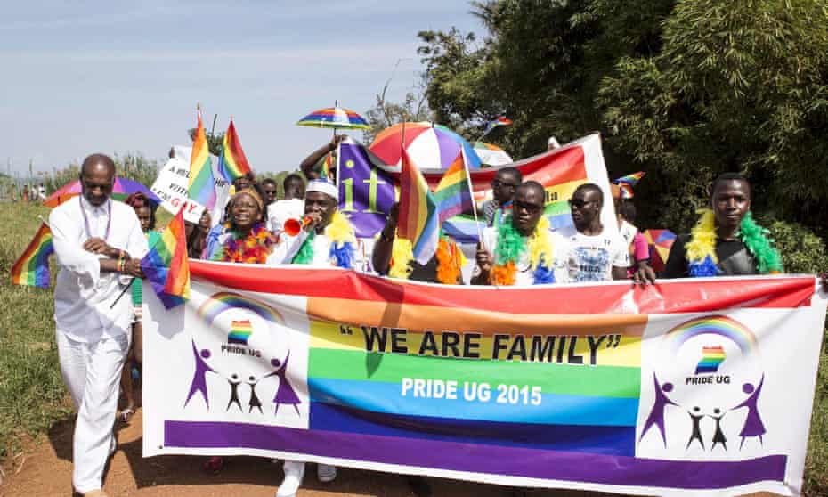 Members of the LGBT community parade in Entebbe, Uganda
