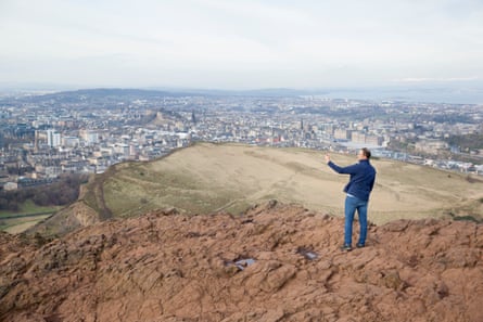 Omar takes a selfie at Arthurs Seat, Edinburgh. Omar, 32, Syria is currently living with host Chris