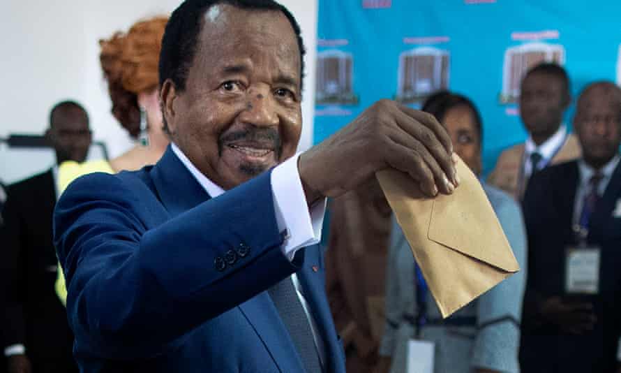 Cameroon’s president Paul Biya casts his ballot
