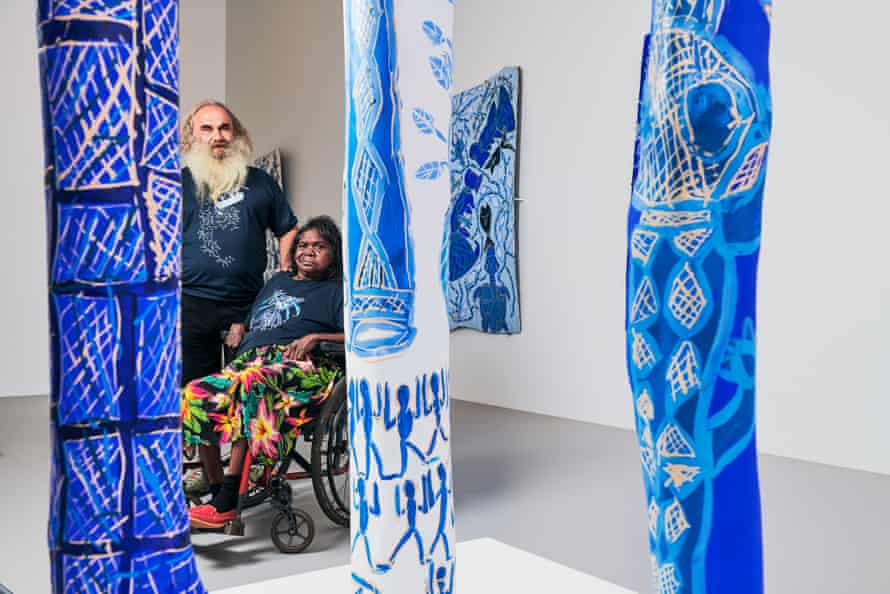 TravelGuides - ‘It keeps me alive’: the politically potent bark paintings of Dhambit Munuŋgurr | Indigenous art 5 Dhambit Munuŋgurr and her husband Tony Gintz at the 2020 NGV Triennial presentation ‘Can we all have a happy life’.