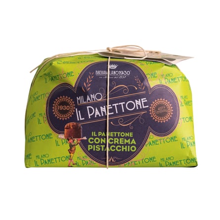 Pistachio panettone in wrapper tied with string