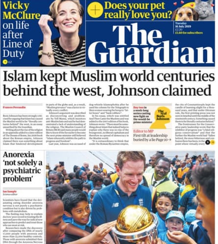 Guardian front page, Tuesday 16 July 2019