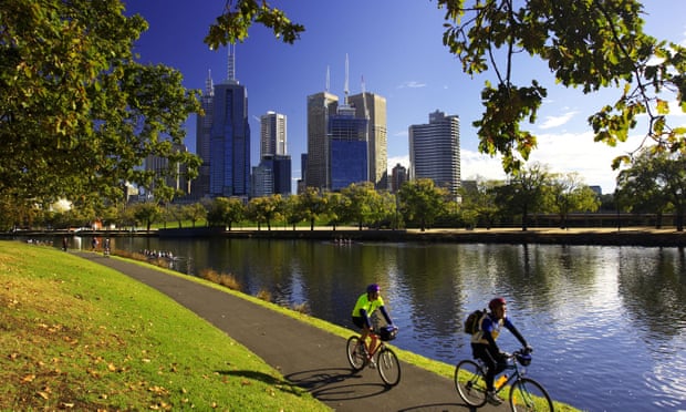 Cyclists by the Yarra River, Melbourne
