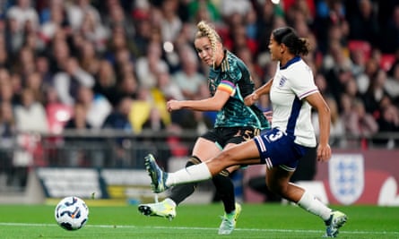 Giulia Gwinn scores Germany’s second goal during the first half