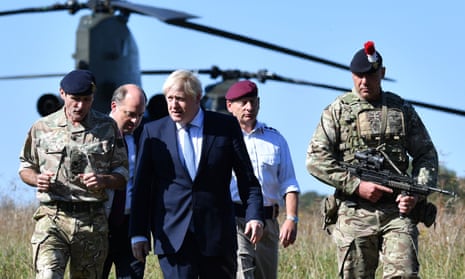 Boris Johnson visiting a military training site near Salisbury, September 2019