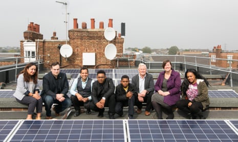 The launch of a solar panel system at Banister House, Hackney, an example of a community energy project. 