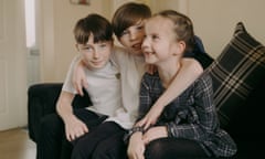 Leanne’s* two sons - Nathan* and Logan* , age 11 and eight, and her daughter, Faith*, six, at their grandma’s home in Tameside.