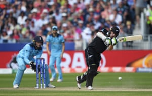 Latham in action as he picks up nine from the over.