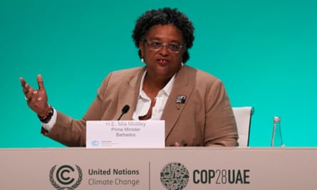 A middle-aged African-Caribbean woman speaking from the stage at a UN event