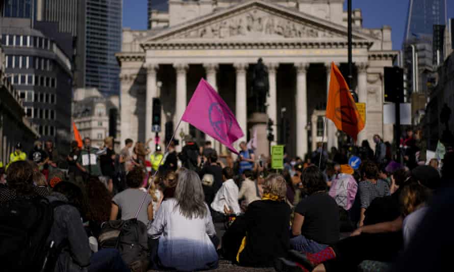 Extinction Rebellion protesters in the City of London.