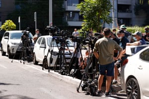 Media are seen outside the Park Hotel on January 10, 2022 in Melbourne, Australia.