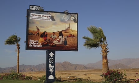 A sign promoting Cop27 in Sharm el-Sheikh, Egypt.