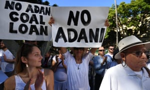 Environmental activists voice their opposition to Indian mining company Adani’s proposed Carmichael coal mine, outside Parliament House in Brisbane, Australia, 25 May 2017.