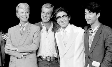 Members of the Merry Christmas, Mr Lawrence team. From left: David Bowie, Jack Thompson, Nagisa Oshima, the director, and Ryuichi Sakamoto.