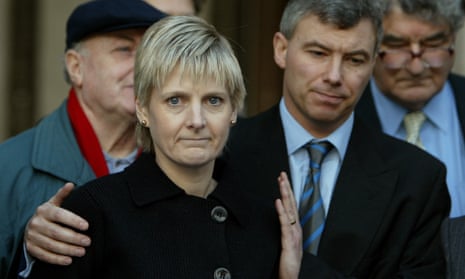 Sally Clark outside court with her husband Stephen after her conviction was ruled unsafe on 29 January 2003.