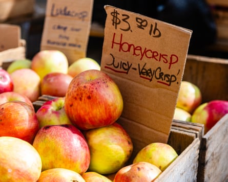 Apples for sale at an outdoor farmer’s market in New York City.