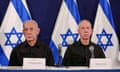 Benjamin Netanyahu, left, and Yoav Gallant at a press conference in the Kirya military base in Tel Aviv,  28 October.