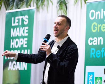 Green party leader Zack Polanski at a rally to fight the Gorton and Denton byelection
