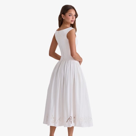 House of CB Lauren white cotton broderie anglaise boat neck maxidress