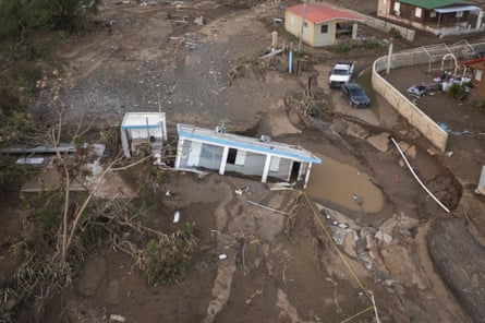 A house lays in the mud after it was washed away by Hurricane Fiona in Salinas, Puerto Rico.
