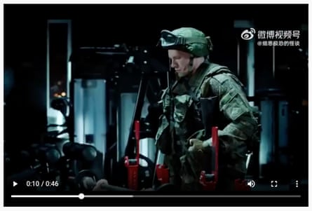 Screengrab from a Russian recruitment video: it shows a Caucasian soldier in combat gear
